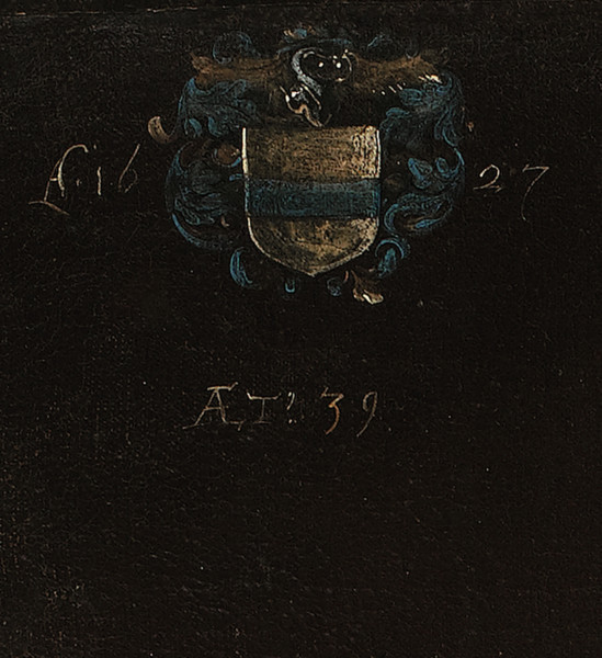 fragment lica obrazu - herb i napisy