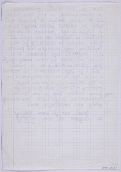 Ujęcie z góry, verso, kartka w kratkę, z marginesem po prawej stronie, niezapisana