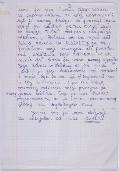 Ujęcie z góry, recto, kartka w kratkę, z marginesem po prawej stronie kartki, zapisana pismem odręcznym