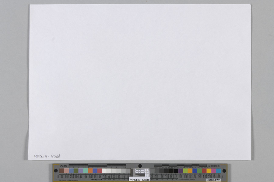 Ujęcie odwrocia. Trzyczęściowy rysunek wielobarwny: część zajmująca całą lewą połowę karty ma charakter planu miasta, rysunki u góry i u dołu po prawej to przedstawienie budynków, wszystkie części zawierają opisy (francuskojęzyczne, tuszem w różnych miejscach karty.