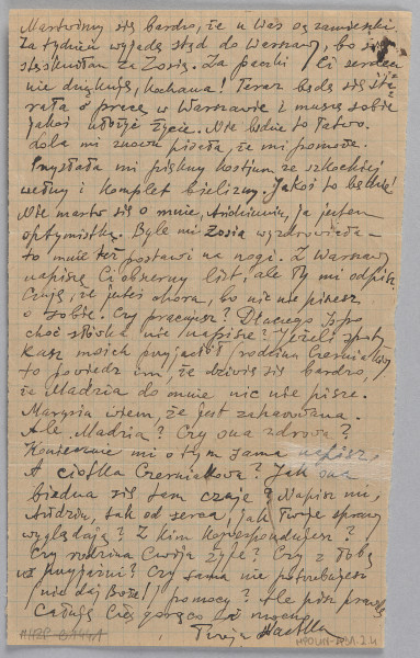 Ujęcie z góry, verso, kartka zapisana pismem odręcznym