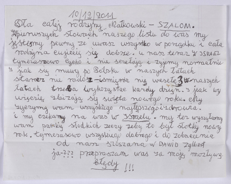 Ujęcie z góry, recto, kartka biała, zapisana pismem odręcznym