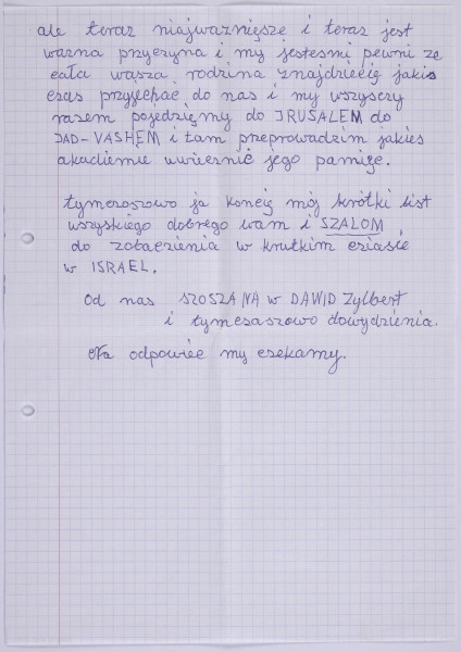 Ujęcie z góry, recto, kartka w kratkę, zapisana pismem odręcznym