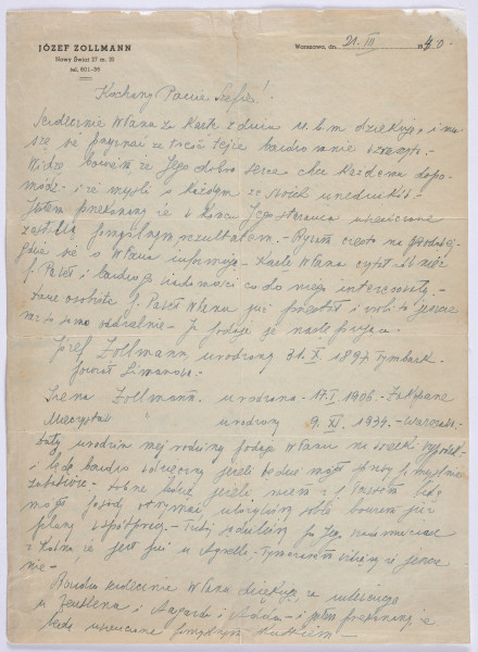 Ujęcie awersu. List 1-kartowy. Obie strony zapisane. Papier tzw. czysty.