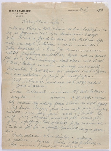 Ujęcie awersu. List 1-kartowy. Obie strony zapisane. Papier tzw. czysty.