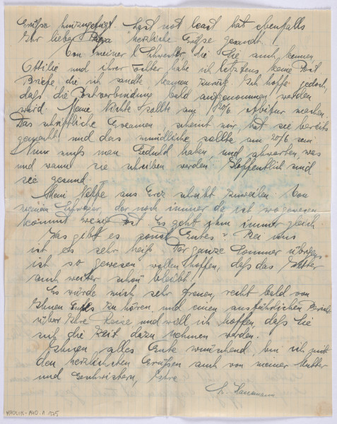 Ujęcie rewersu. List 1-kartowy. Obie strony zapisane. Papier tzw. czysty.