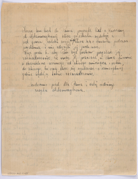 Ujęcie rewersu. List 1-kartowy, obie strony zapisane.