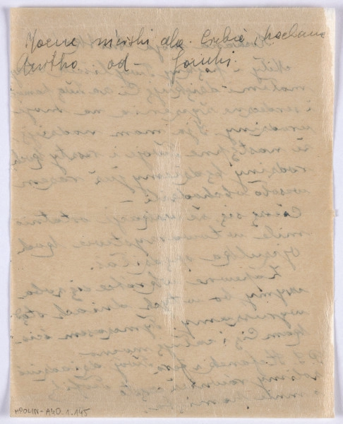 Ujęcie rewersu. List 1-kartowy. Wszystkie strony zapisane. Papier tzw. czysty.