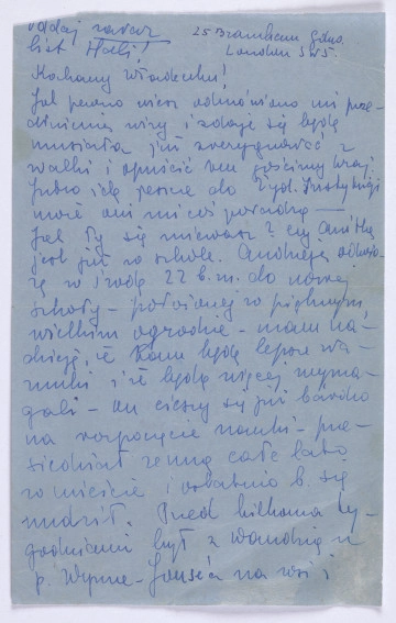 Ujęcie awersu. List 1-kartowy. Obie strony zapisane. Papier tzw. czysty.