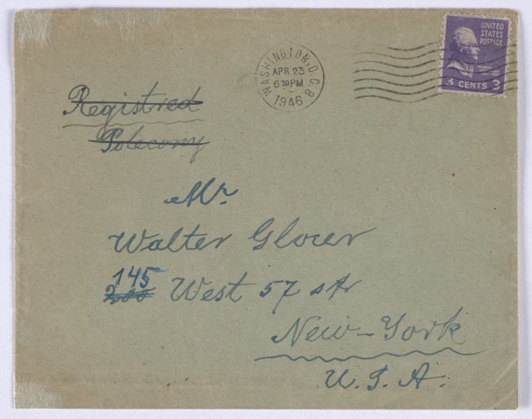 Ujęcie rewersu. Koperta z pieczątką.