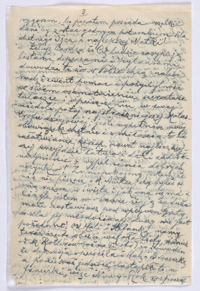 Ujęcie awersu. 3 strona. List 3-kartowy. Wszystkie strony zapisane. Papier tzw. czysty.