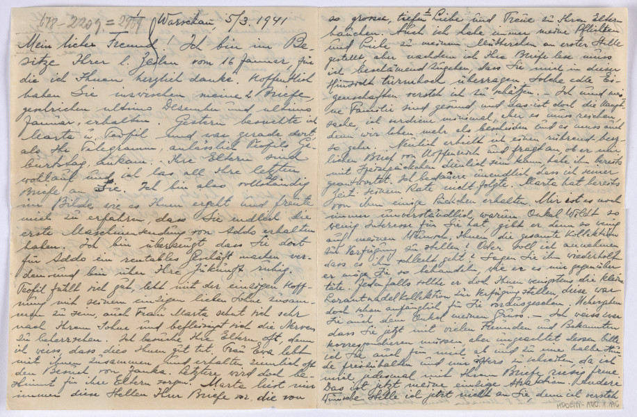 Ujęcie awersu. List 2-kartowy, bifolium. Wszystkie strony zapisane.