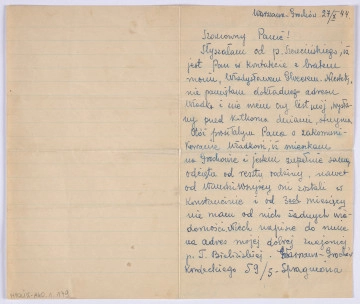 ujęcie awersu. List 2-kartowy, bifolium. Zapisane są swie pierwsze strony. Papier w linie.