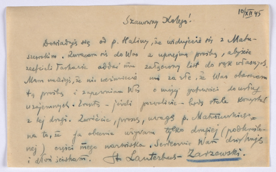 Ujęcie awersu. List 1-kartowy. Jednostronnie zapisany.