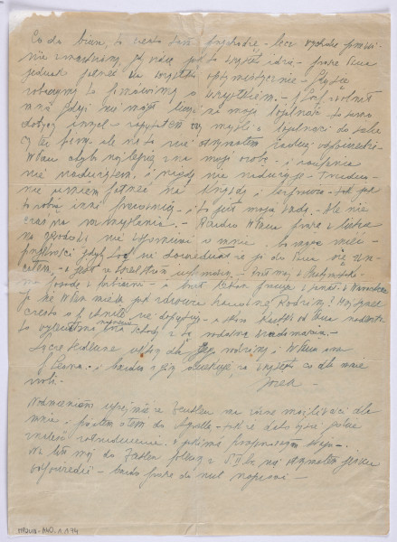 Ujęcie rewersu. List 1-kartowy. Obie strony zapisane. Papier tzw. czysty.