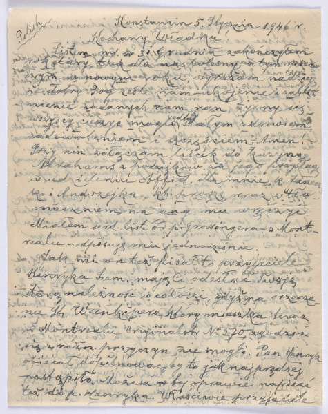 Ujęcie awersu. List 1-kartowy. Wszystkie strony zapisane. Papier tzw. czysty.