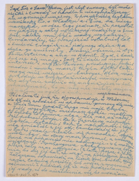 Ujęcie awersu. List 1-kartowy. Obie strony zapisane. Papier tzw. czysty.