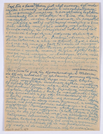 Ujęcie awersu. List 1-kartowy. Obie strony zapisane. Papier tzw. czysty.