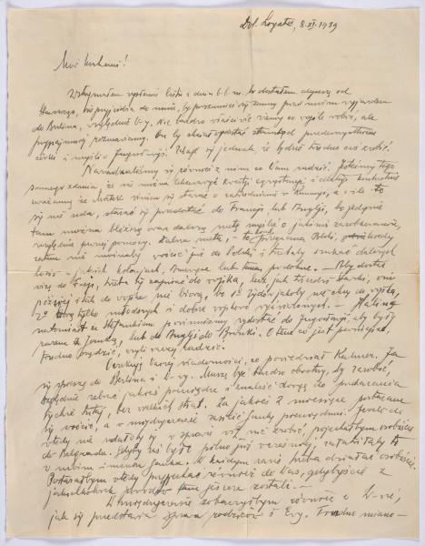 Ujęcie awersu. List 1-kartowy, obustronnie zapisany. Papier tzw. czysty.