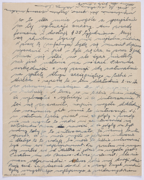 Ujęcie rewersu. List 1-kartowy. Obie strony zapisane. Papier tzw. czysty.