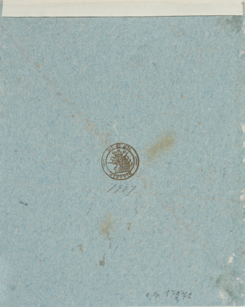 rysunek - ujęcie z tyłu; Na verso ołówkiem numer rosyjski: o 17972; brunatna pieczęć: Museum Stettin i data ołówkiem: 1907