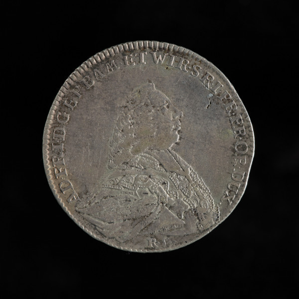 talar - Ujęcie awersu. Na awersie monety popiersie władcy w prawo, pod nim znak mincerski i napis w otoku.