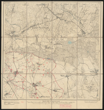 drukowana mapa 523 Kordeshagen I - Ujęcie z przodu; Mapę 523 Kordeshagen I opracowano w 1889, a dodrukowano w 1919 roku. Obejmuje obszar w pobliżu miejscowości Kordeshagen, Kreis Köslin, Reg. Bez. Köslin, Prov. Pommern, dziś Dobrzyca, pow. koszaliński, woj. zachodniopomorskie, Polska. Jest jednym z dwóch zachowanych egzemplarzy arkusza przedwojennej mapy topograficznej oznaczonego godłem 523, zawierającym dane o lokalizacji obiektów i ich nazw w zasobie archiwalnym Flurnamen Sammlung. Na drukowanej mapie ręcznie naniesiono warstwę z numeracją obiektów fizjograficznych odnoszących się do miejscowości: Schötzow, dziś Skoczów; Leikow, dziś Łykowo; Alt, Neu Marrin, dziś Mierzyn, Mierzynek; Rüwolsdorf, dziś Ubysławice.