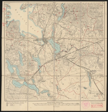Mapa drukowana 1067 Tempelburg II - Ujęcie z przodu; Mapę 1067 Tempelburg II opracowano w 1875, wydano w 1877, a dodrukowano w 1909 roku. Obejmuje obszar w pobliżu miejscowości Tempelburg, Kreis Neustettin, Reg. Bez. Köslin, Prov. Pommern, dziś Czaplinek, pow. drawski, woj. zachodniopomorskie, Polska. Jest jedynym zachowanym egzemplarzem arkusza przedwojennej mapy topograficznej oznaczonego godłem 1067, zawierającym dane o lokalizacji obiektów i ich nazw w zasobie archiwalnym Flurnamen Sammlung. Na drukowanej mapie ręcznie naniesiono warstwę z numeracją obiektów fizjograficznych odnoszących się do miejscowości: Blumenwerder, dziś Piaseczno; Heinrichsdorf, dziś Siemczyno; Tempelburg; Neblin, dziś Nobliny.