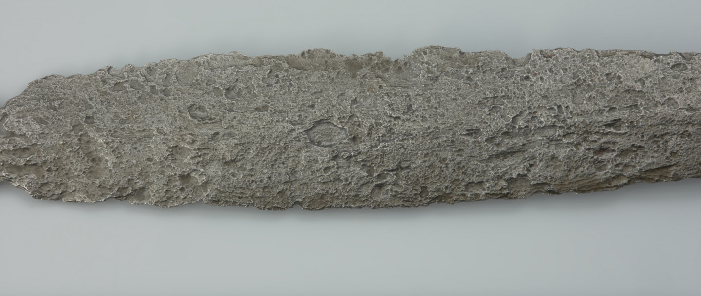 Żelazny grot oszczepu - Ujęcie detalu. Żelazny grot oszczepu.