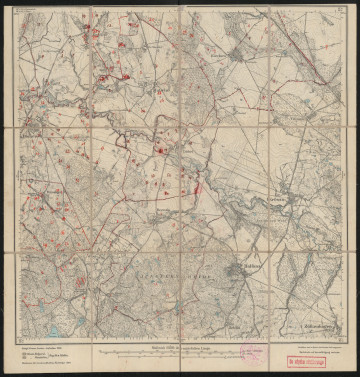 Mapa drukowana 780 Gr. Krössin II - Ujęcie z przodu; Mapę 780 Gr. Krössin II opracowano i wydano w 1889, a dodrukowano w 1924 roku. Obejmuje obszar w pobliżu miejscowości Gr. Krössin, Kreis Neustettin, Reg. Bez. Köslin, Prov. Pommern, dziś Krosino, pow. szczecinecki, woj. zachodniopomorskie, Polska. Jest jednym z trzech zachowanych egzemplarzy arkusza przedwojennej mapy topograficznej oznaczonego godłem 780, zawierającym dane o lokalizacji obiektów i ich nazw w zasobie archiwalnym Flurnamen Sammlung. Na drukowanej mapie ręcznie naniesiono warstwę z numeracją obiektów fizjograficznych odnoszących się do miejscowości: Vietzow, dziś Wicewo; Zadtkow, dziś Sadkowo; Muttrin, dziś Motarzyn; Kieckow, dziś Kikowo; Villnow, dziś Wielanowo; Damen, dziś Stare Dębno; Rauden, dziś Rudno; Döbel, dziś Doble; Borntin, dziś Borzęcino; Wusterbarth, dziś Ostre Bardo.