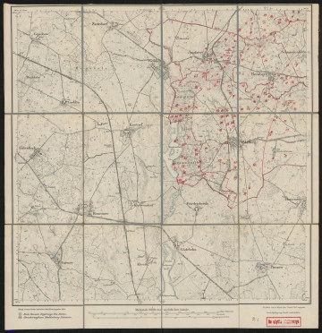 Mapa drukowana 952 Rosenow I - Ujęcie z przodu; Mapę 952 Rosenow I opracowano w 1883, a wydano w 1885 roku. Obejmuje obszar w pobliżu miejscowości Rosenow, Kreis Demmin, Reg. Bez. Stettin, Prov. Pommern, dziś Kreis Mecklenburgische Seenplatte, Bundesland Mecklenburg-Vorpommern, Niemcy. Jest jedynym zachowanym egzemplarzem arkusza przedwojennej mapy topograficznej oznaczonego godłem 952, zawierającym dane o lokalizacji obiektów i ich nazw w zasobie archiwalnym Flurnamen Sammlung. Na drukowanej mapie ręcznie naniesiono warstwę z numeracją obiektów fizjograficznych odnoszących się do miejscowości: Schossow, Japzow, Reinberg, Wildberg, Wolkow.