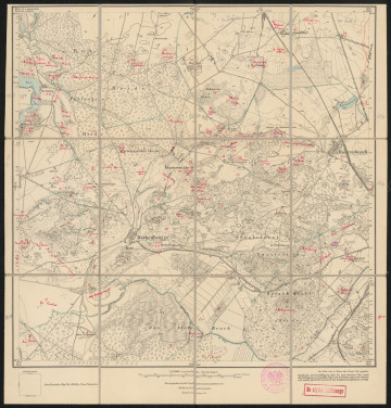 Mapa drukowana 1070 Barkenbrügge II - Ujęcie z przodu;  Mapę 1070 Barkenbrügge II opracowano i wydano w 1877, a dodrukowano w 1929 roku. Obejmuje obszar w pobliżu miejscowości Barkenbrügge, Kreis Neustettin, Reg. Bez. Köslin, Prov. Pommern, dziś Barkniewko †, pow. złotowski, woj. wielkopolskie, Polska. Jest jedynym zachowanym egzemplarzem arkusza przedwojennej mapy topograficznej oznaczonego godłem 1070, zawierającym dane o lokalizacji obiektów i ich nazw w zasobie archiwalnym Flurnamen Sammlung. Na drukowanej mapie ręcznie naniesiono warstwę z numeracją obiektów fizjograficznych odnoszących się do miejscowości: Knacksee, dziś Przełęg; Lottin, dziś Lotyń; Nassglienke, dziś Glinki Mokre; Plietnitz, dziś Płytnica; Barkenbrügge; Bahrenbusch, dziś Brokęcino; Pinnow, dziś Pniewo; Ratzebuhr, dziś Okonek.