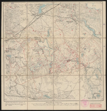 Mapa drukowana 1068 Neblin II - Ujęcie z przodu; Mapę 1068 Neblin II opracowano w 1875, a wydano w 1877 roku. Obejmuje obszar w pobliżu miejscowości Neblin, Kreis Neustettin, Reg. Bez. Köslin, Prov. Pommern, dziś Nobliny, pow. szczecinecki, woj. zachodniopomorskie, Polska. Jest jednym z dwóch zachowanych egzemplarzy arkusza przedwojennej mapy topograficznej oznaczonego godłem 1068, zawierającym dane o lokalizacji obiektów i ich nazw w zasobie archiwalnym Flurnamen Sammlung. Na drukowanej mapie ręcznie naniesiono warstwę z numeracją obiektów fizjograficznych odnoszących się do miejscowości: Rackow, dziś Rakowo; Altenwalde, dziś Liszkowo; Neblin; Kl. Schwarzsee, dziś Czarne Małe; Scharpenort, dziś Ostroróg; Flacksee, dziś Jeziorna; Gr., Kl. Zacharin, dziś Czochryń.