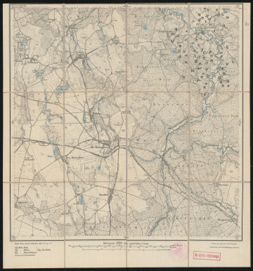 drukowana mapa 454 Alt Kolziglow II - Ujęcie z przodu; Mapę 454 Alt Kolziglow II opracowano w 1889, a dodrukowano w 1919 roku. Obejmuje obszar w pobliżu miejscowości Alt Kolziglow, Kreis Rummelsburg, Reg. Bez. Köslin, Prov. Pommern, dziś Kołczygłowy, pow. bytowski, woj. pomorskie, Polska. Jest jednym z trzech zachowanych egzemplarzy arkusza przedwojennej mapy topograficznej oznaczonego godłem 454, zawierającym dane o lokalizacji obiektów i ich nazw w zasobie archiwalnym Flurnamen Sammlung. Na drukowanej mapie ręcznie naniesiono warstwę z numeracją obiektów fizjograficznych odnoszących się do miejscowości: Gr., Kl. Gansen, dziś Gałąźnia Wielka, Mała; Friedrichsthal, dziś Świętolubie.