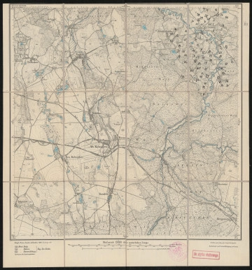 drukowana mapa 454 Alt Kolziglow II - Ujęcie z przodu; Mapę 454 Alt Kolziglow II opracowano w 1889, a dodrukowano w 1919 roku. Obejmuje obszar w pobliżu miejscowości Alt Kolziglow, Kreis Rummelsburg, Reg. Bez. Köslin, Prov. Pommern, dziś Kołczygłowy, pow. bytowski, woj. pomorskie, Polska. Jest jednym z trzech zachowanych egzemplarzy arkusza przedwojennej mapy topograficznej oznaczonego godłem 454, zawierającym dane o lokalizacji obiektów i ich nazw w zasobie archiwalnym Flurnamen Sammlung. Na drukowanej mapie ręcznie naniesiono warstwę z numeracją obiektów fizjograficznych odnoszących się do miejscowości: Gr., Kl. Gansen, dziś Gałąźnia Wielka, Mała; Friedrichsthal, dziś Świętolubie.