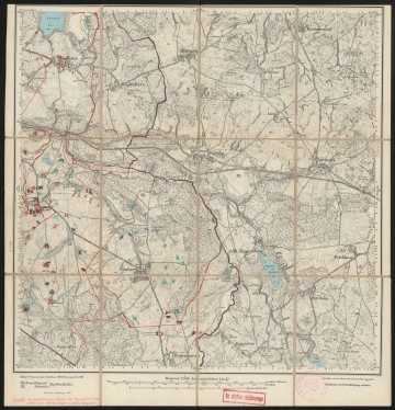 Mapa drukowana 874 Kollatz II - Ujęcie z przodu; Mapę 874 Kollatz II opracowano w 1889, wydano w 1891, a dodrukowano w 1907 roku. Obejmuje obszar w pobliżu miejscowości Kollatz, Kreis Belgard, Reg. Bez. Köslin, Prov. Pommern, dziś Kołacz, pow. świdwiński, woj. zachodniopomorskie, Polska. Jest jednym z dwóch zachowanych egzemplarzy arkusza przedwojennej mapy topograficznej oznaczonego godłem 874, zawierającym dane o lokalizacji obiektów i ich nazw w zasobie archiwalnym Flurnamen Sammlung. Na drukowanej mapie ręcznie naniesiono warstwę z numeracją obiektów fizjograficznych odnoszących się do miejscowości: Kollatz; Neu Kollatz, dziś Kołaczek; Gr. Poplow, dziś Popielewo; Brutzen, dziś Brusno; Hagenhorst, dziś Kocury.