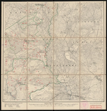 Mapa drukowana 1247 Rahnwerder III - Ujęcie z przodu; Mapę 1247 Rahnwerder III opracowano w 1890, wydano w 1892, a dodrukowano w 1895 roku. Obejmuje obszar w pobliżu miejscowości Rahnwerder, Kreis Saatzig, Reg. Bez. Stettin, Prov. Pommern, dziś Pełkinica, pow. drawski, woj. zachodniopomorskie, Polska. Jest jednym z dwóch zachowanych egzemplarzy arkusza przedwojennej mapy topograficznej oznaczonego godłem 1247, zawierającym dane o lokalizacji obiektów i ich nazw w zasobie archiwalnym Flurnamen Sammlung. Na drukowanej mapie ręcznie naniesiono warstwę z numeracją obiektów fizjograficznych odnoszących się do miejscowości: Wedelsdorf, dziś Radowo; Rahnwerder; Gabbert, dziś Jaworze; Kl. Spiegel, dziś Poźrzadło.