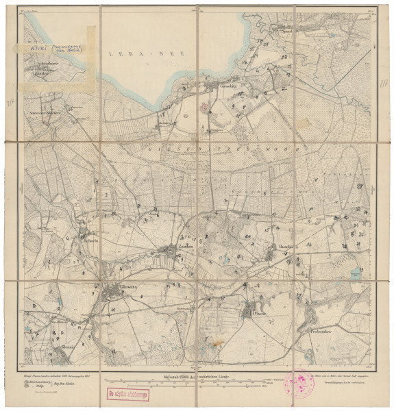 drukowana mapa 217 Glowitz II - Ujęcie z przodu; Mapę 217 Glowitz II opracowano w 1889, wydano w 1891 i dodrukowano w 1909 roku. Obejmuje obszar w pobliżu miejscowości Glowitz, Kreis Stolp, Reg. Bez. Köslin, Prov. Pommern, dziś Główczyce, pow. słupski, woj. pomorskie, Polska. Jest jedynym zachowanym egzemplarzem arkusza przedwojennej mapy topograficznej oznaczonego godłem 217, zawierającym dane o lokalizacji obiektów i ich nazw w zasobie archiwalnym Flurnamen Sammlung. Na drukowanej mapie ręcznie naniesiono warstwę z numeracją obiektów fizjograficznych odnoszących się do miejscowości: Glowitz; Giesebitz, dziś Izbica; Schorin, dziś Skórzyno; Zemmin, dziś Ciemino; Klenzin, dziś Klęcino; Ruschütz, dziś Rzuszcze; Vixow, dziś Wykosowo; Prebendow, dziś Przebędowo.