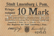 bon - Ujęcie strony głównej. Dwustronny bon o nominałe 10 marek, z beżowym poddrukiem i czarnymi napisami.