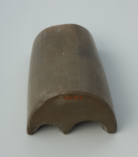 Forma odlewnicza - Ujęcie w pionie tylnej części szerszym elementem w dół.  Jedna część dwudzielnej, kamiennej formy odlewniczej z wizerunkami brodatych twarzy. Wykonano ją ze steatytu zwanego też słoninowcem lub kamieniem mydlanym, który jest miękki i łatwy w obróbce. Zdaniem odkrywców służyć miała do odlewania haczyków do wędek i ciężarków do sieci. Dzisiaj najczęściej uważa się, że jest to forma do odlewu uchwytów niewielkich zawieszek, tzw. osełkowatych lub dzwoneczków. Uwagę zwracają przede wszystkim zróżnicowane wielkościowo wyobrażenia męskich twarzy o migdałowatym kształcie, z dużymi oczami i obfitym zarostem. Po wykonaniu odlewu uzyskiwano przedmiot z wizerunkiem czterech twarzy, uważany za okucie niewielkiej osełki. Forma jest starannie wykonana i nie ma żadnych śladów użytkowania.