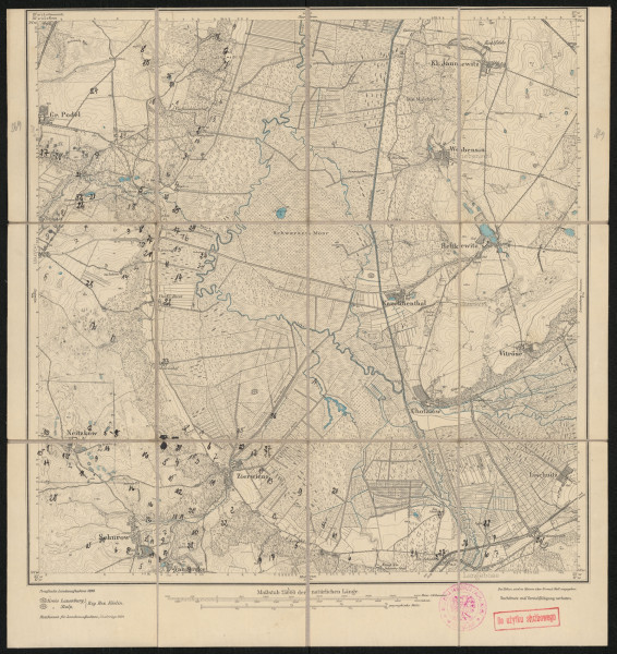 drukowana mapa 269 Schurow II - Ujęcie z przodu; Mapę 269 Schurow II opracowano w 1889, a dodrukowano w 1924 roku. Obejmuje obszar w pobliżu miejscowości Schurow, Kreis Stolp, Reg. Bez. Köslin, Prov. Pommern, dziś Skórowo, pow. słupski, woj. pomorskie, Polska. Jest jedynym zachowanym egzemplarzem arkusza przedwojennej mapy topograficznej oznaczonego godłem 269, zawierającym dane o lokalizacji obiektów i ich nazw w zasobie archiwalnym Flurnamen Sammlung. Na drukowanej mapie ręcznie naniesiono warstwę z numeracją obiektów fizjograficznych odnoszących się do miejscowości: Gr. Podel, dziś Podole Wielkie; Neitzkow, dziś Nieckowo; Zierwienz, dziś Czerwieniec; Schurow; Vangerske, dziś Węgierskie; Langeböse, dziś Pogorzelice.