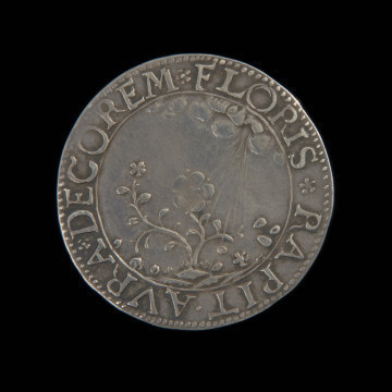 1/8 talara - Ujęcie awersu. Na awersie w liniowej obwódce kwiat na łące smagany wiatrem. W otoku napis przedzielony rozetkami i otoczony perełkami.