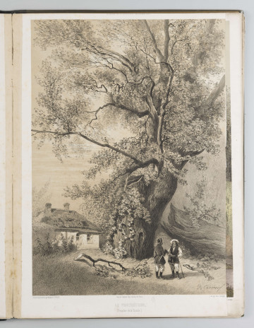 S/G/1505/ML - Scena rodzajowa przedstawiająca rozmowę wieśniaka z protektorem na tle pejzażu.