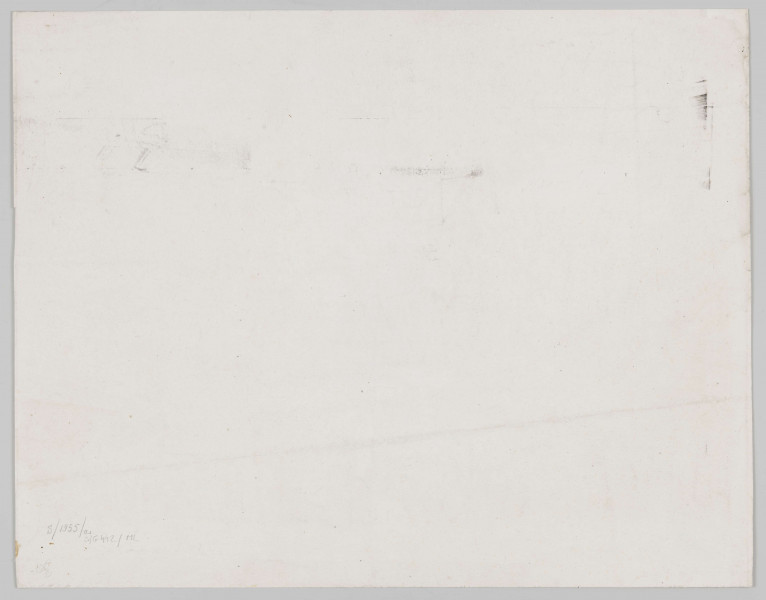 S/G/442/ML - Widok kościoła  p.w. Wniebowziętej Bogurodzicy w Puławach (1800 - 1803) wg proj. Ch. P. Aignera. Budowla na planie koła, z kopułą i 6-kolumnowym portykiem z trójkątnym naczółkiem zwieńczonym krzyżem. Korpus kościoła wieńczy gzyms, na bębnie dwa półkoliste okna. Głowice kolumn korynckie, na architrawie belkowania majuskułowy napis : WNIEBOWZIĘTEY BOGA RODZICY. Po obu stronach świątyni strzeliste drzewa - cyprysy (?) Z lewej strony, w głębi fragment ukrytej wśród drzew dzwonnicy. Do kościoła prowadzą po zboczu szerokie schody o niskich stopniach, na nich grupy postaci. Na pierwszym planie, u stóp wzgórza wielopostaciowa scena figuralna przedstawiająca targ. 
Wśród straganów grupy spacerujących lub kupujących ludzi, jeźdźcy, powozy konne i liczne zwierzęta. W tle za kościołem malowniczo zachmurzone niebo z kłębiącymi się chmurami. Detale odtworzone w sposób szczegółowy, przedstawienie utrzymane w szerokiej gamie 
szarości, operujące miękkimi, ale wyraźnie wyodrębniającymi się plamami.