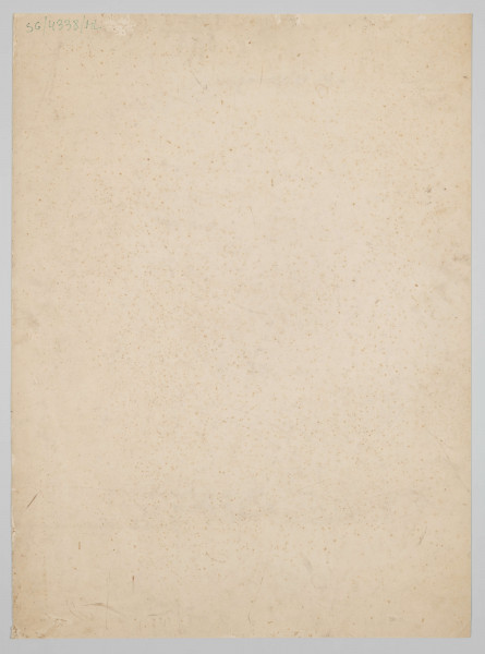 S/G/4338/ML - Scena figuralna na tle górskiego pejzażu. Na pierwszym planie wzniesienie. Przy jego zboczu trzech mężczyzn na koniach, z włóczniami w dłoniach. Jeden z nich usytuowany w centrum kompozycji, dwaj pozostali nieco w głębi, po prawej. W tle wysokie masywy górskie.