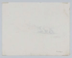 R/6871/ML - Na około 1/3 wysokości, z lewej strony akt kobiecy. Postać ukazana profilem w lewo. Wsparta na łokciach i kolanach, tułów uniesiony do góry, głowa spoczywa na ziemi. Ciało o miękkich zarysach, modelowane przez zagęszczenie cienkich, skręconych, zygzakowatych kresek. W tle delikatne, nerwowo prowadzone falujące linie tworzą zarysy pagórkowatego podłoża.
sygn. piórkiem p.d.