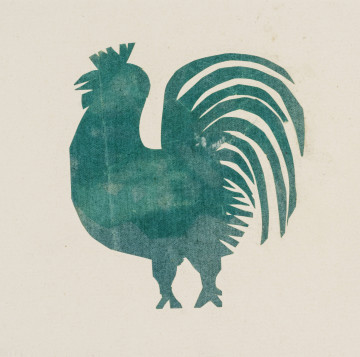 Wycinanka wykonana z zielonego papieru - motyw - kogut.
