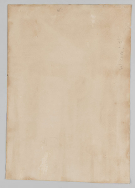 S/G/1692/ML - Portret starszego mężczyzny w popiersiu, nieznacznie na lewo. Twarz  o wyrazistych rysach, poznaczona głębokimi bruzdami. Krótkie siwe włosy zaczesane na lewy bok. Niskie czoło, 
głęboko osadzone oczy o ciężkich powiekach, wystające kości policzkowe. Usta ukryte pod sumiastymi wąsami, wydatny, zaokrąglony podbródek. Ubrany w kurtkę z zaokrąglonym 
kołnierzem. Malowany szeroką plamą, dominują ugry i brązy. Twarz, włosy i zarost rozświetlone rozbielonym błękitem. W tle błękit rozmyty.
sygn. p.d.: WB (monogram wiązany) 1900