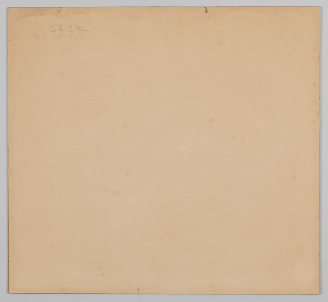 S/G/5/ML - Portret mężczyzny w ujęciu do pasa, 3/4 w prawo. Twarz wydłużona, czoło wysokie, oczy głęboko osadzone, wąski, zaokrąglony u dołu nos. Górna warga przykryta wąsami. Broda krótka, sięgająca baków, odsłaniające policzki. Włosy układające się w szerokie, falujące pasma. Na czole rozchodzące się, przykrywające łysinę. Ubrany w dwurzędowy surdut z szerokimi klapami i widoczną spod niego białą koszulę. Twarz modelowane światłocieniowo, podrysowana ołówkiem, surdut podcieniowany kreską. Kontury twarzy i ubioru zaznaczone miękkim konturem.