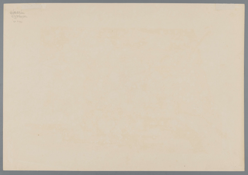 S/G/770/ML - Widok fragmentu fasady domu przy ul. Szewskiej 7 w Lublinie. Dom parterowy, drewniany,  ujęty perspektywicznie od strony elewacji głównej. Na osi prostokątny otwór wejściowy z czterokolumnowym gankiem, kolumny w formie tralek, z arkadami zamkniętymi czterolistnym łukiem. Dach kryty gontem, z widoczna tzw. powieką, okna zaopatrzone w drewnianą okiennicę. Pod oknem niska ławka, przy ganku drewniany płotek. Przedstawienie o charakterze szkicu.
